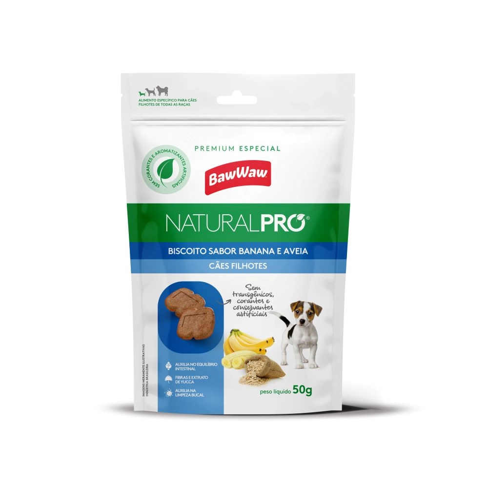 Bisc Caes Baw Waw Natural Pro Filhotes Banana 50g