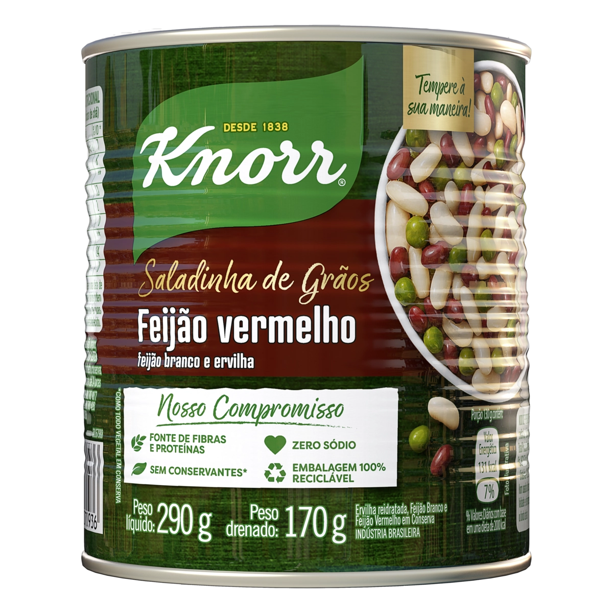 Feijão Vermelho Em Conserva Zero Sódio Knorr Saladinha De Grãos Lata 170g