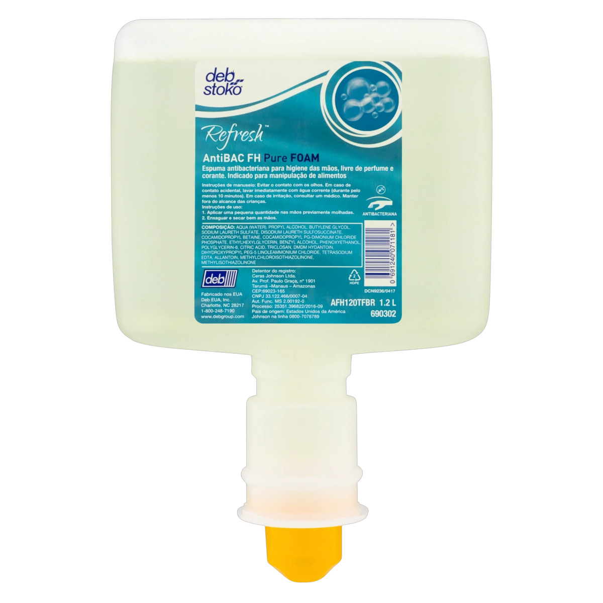 Espuma De Higiene Para As Mãos Antibacteriana Sem Perfume Refresh Frasco 1,2l