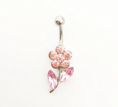 Pink Flower Belly Navel Button Rings Fashion Body Piercing Jewelry Woman Navel Bar Surgical Stainles