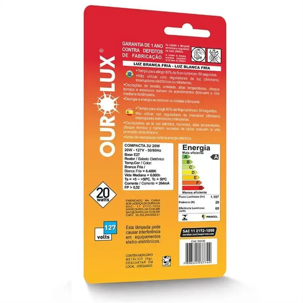Lâmpada Elétrica Ourolux 20w 127v 3u