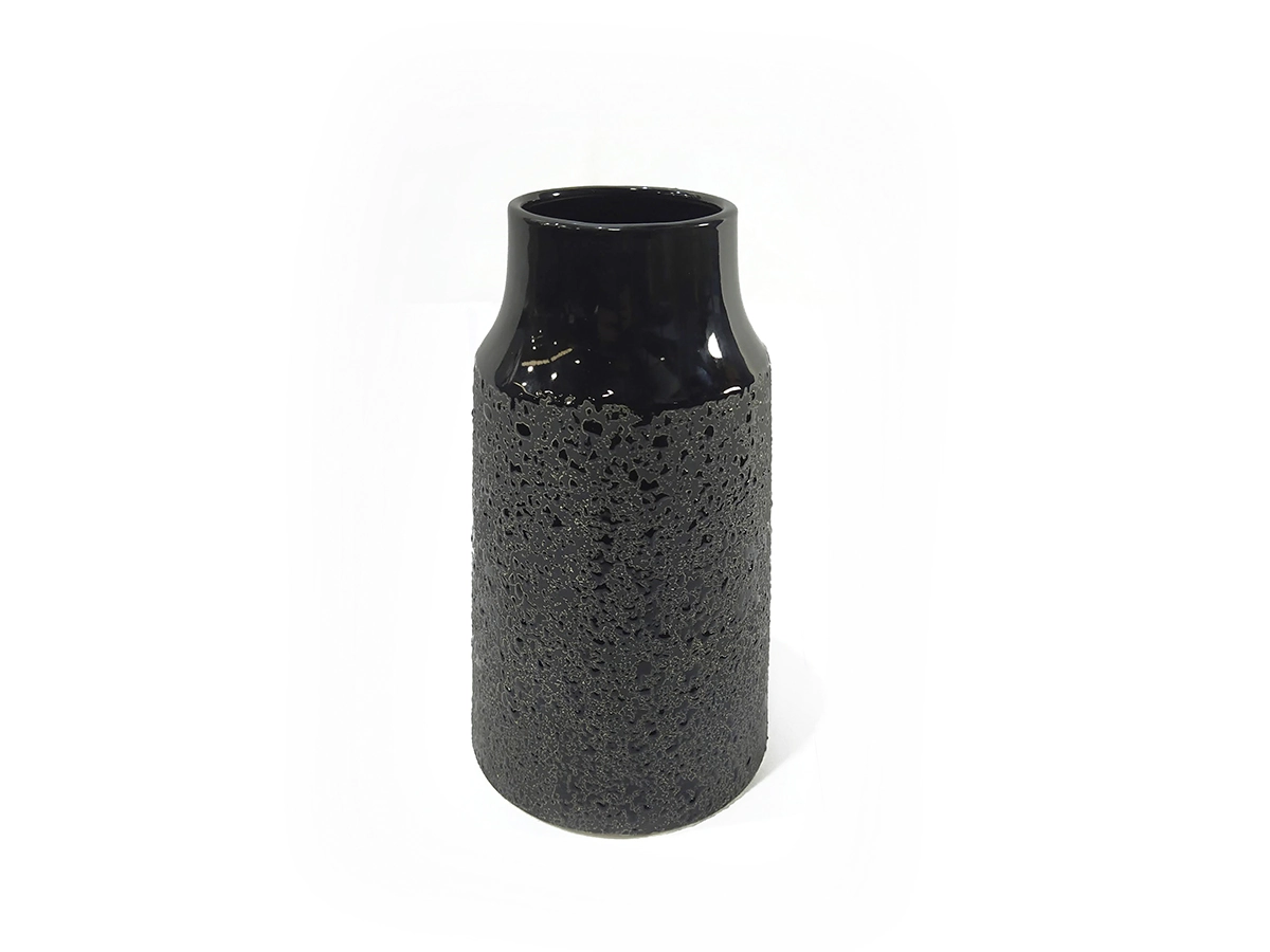 Vaso Ceramica Textura Preto 25.5x8x14cm 58174 Mp3 Imports