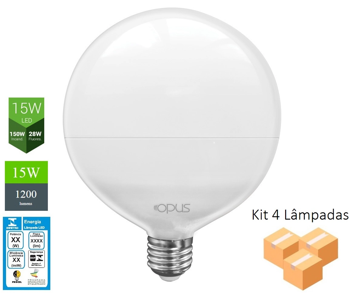Kit 4 Lâmpadas Led G120 E27 6500k 15w Bivolt - Opus