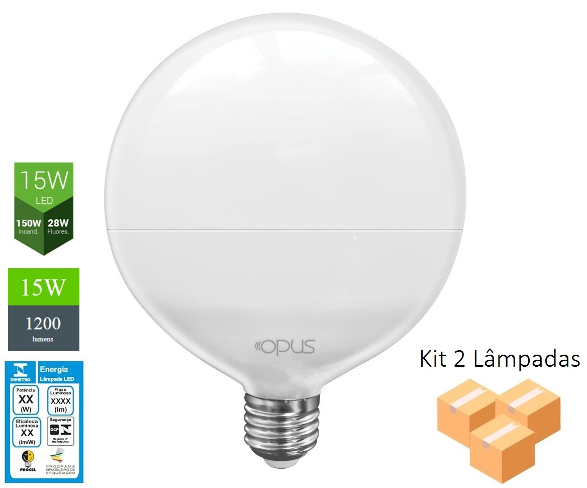 Kit 2 Lâmpadas Led G120 E27 6500k 15w Bivolt - Opus
