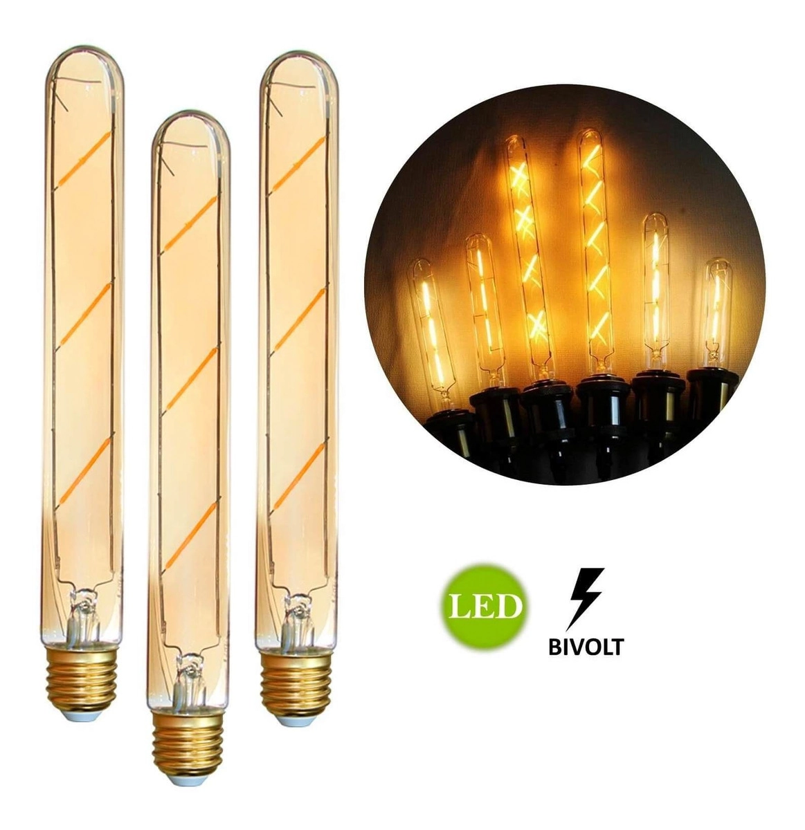 Kit 3 Lâmpadas Retrô Led T185 4w Bivolt