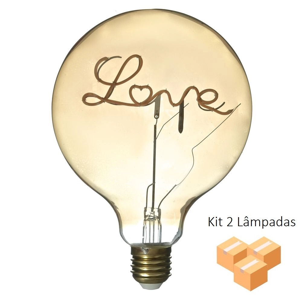 Kit 2 Lâmpadas De Filamento Led G125 4w Love
