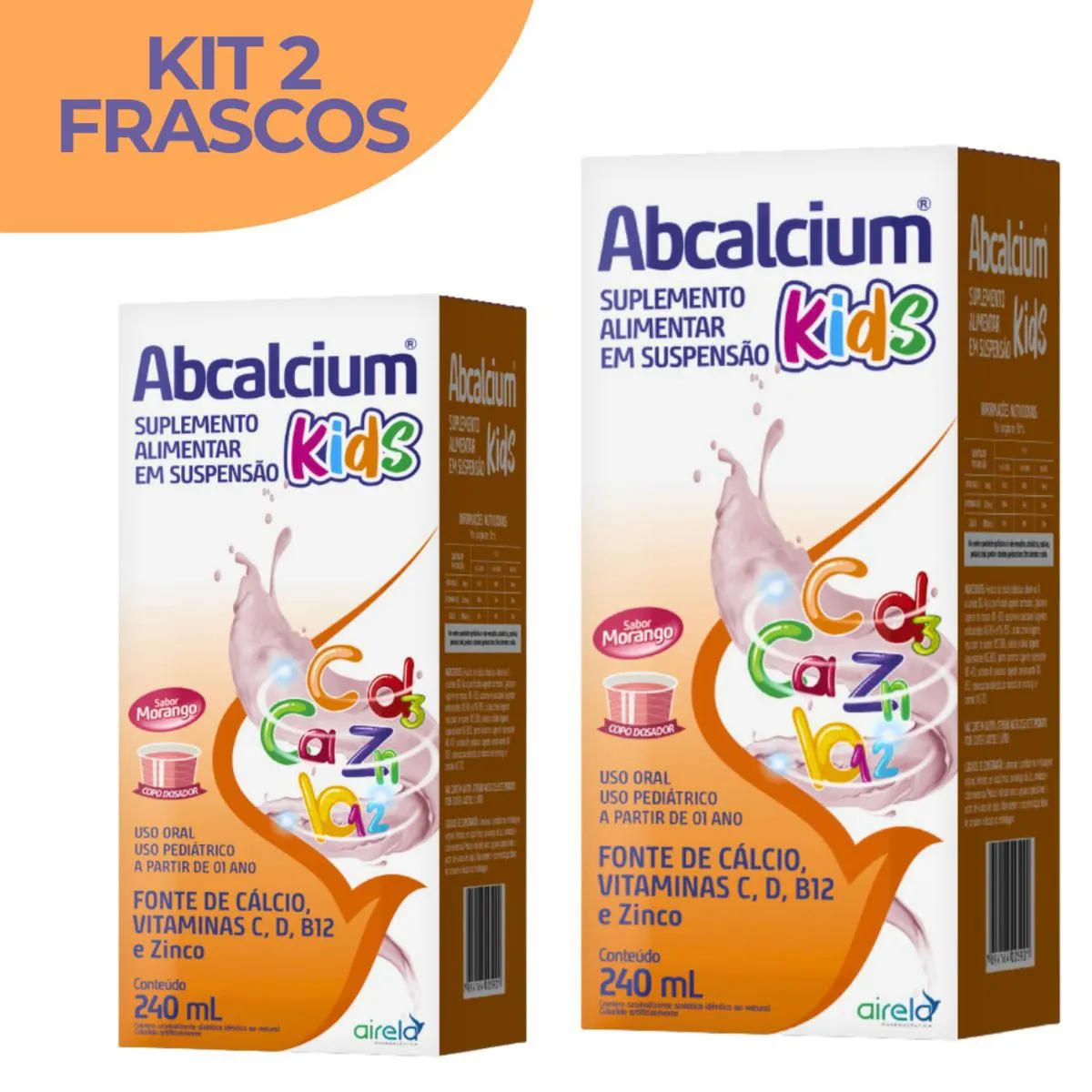 Abcalcium Kids 240ml Cálcio Vitamina C D B12 E Zinco Kit 2