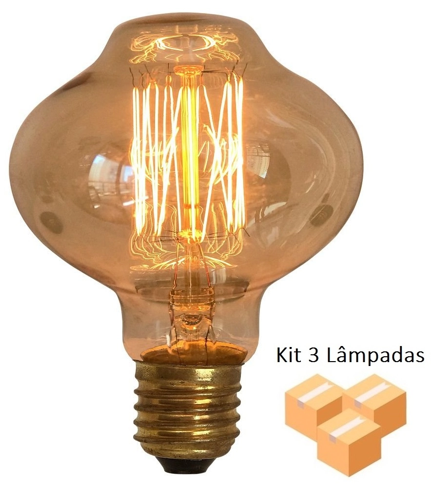 Kit 3 Lâmpadas Retrô Decorativa Vintage Thomas Edison L80 127v