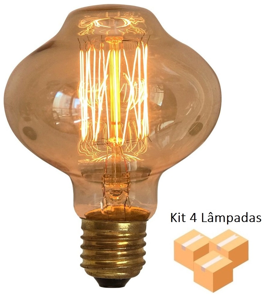 Kit 4 Lâmpadas Retrô Decorativa Vintage Thomas Edison L80 127v
