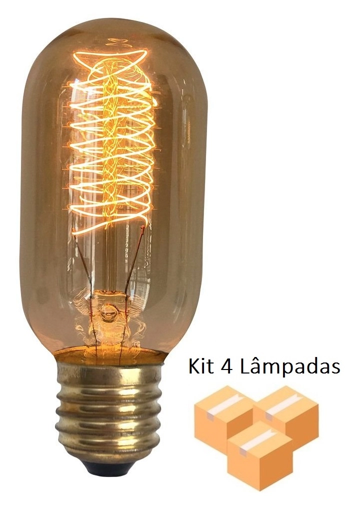 Kit 4 Lâmpadas Retro Decorativa Vintage Thomas Edison T45 127v