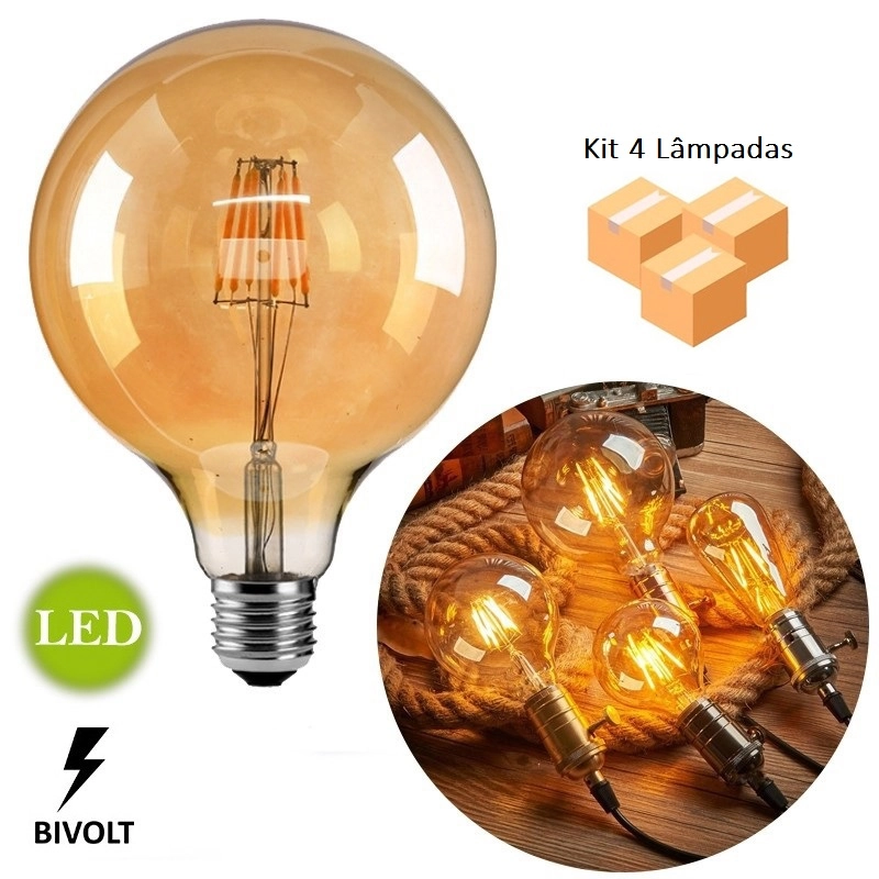 Kit 4 Lâmpadas De Filamento Led G125 Squirrel Cage 4w Bivolt