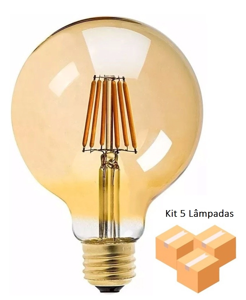 Kit 5 Lâmpadas Retrô Led G95 4w Bivolt