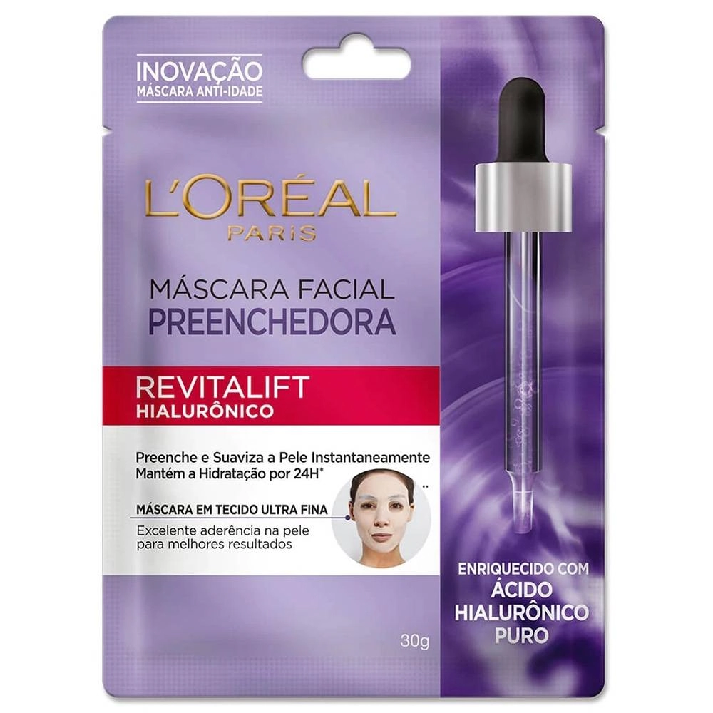 Máscara Preenchedora Com ácido Hialurônico Loréal Paris Revitalift Sachê 30g