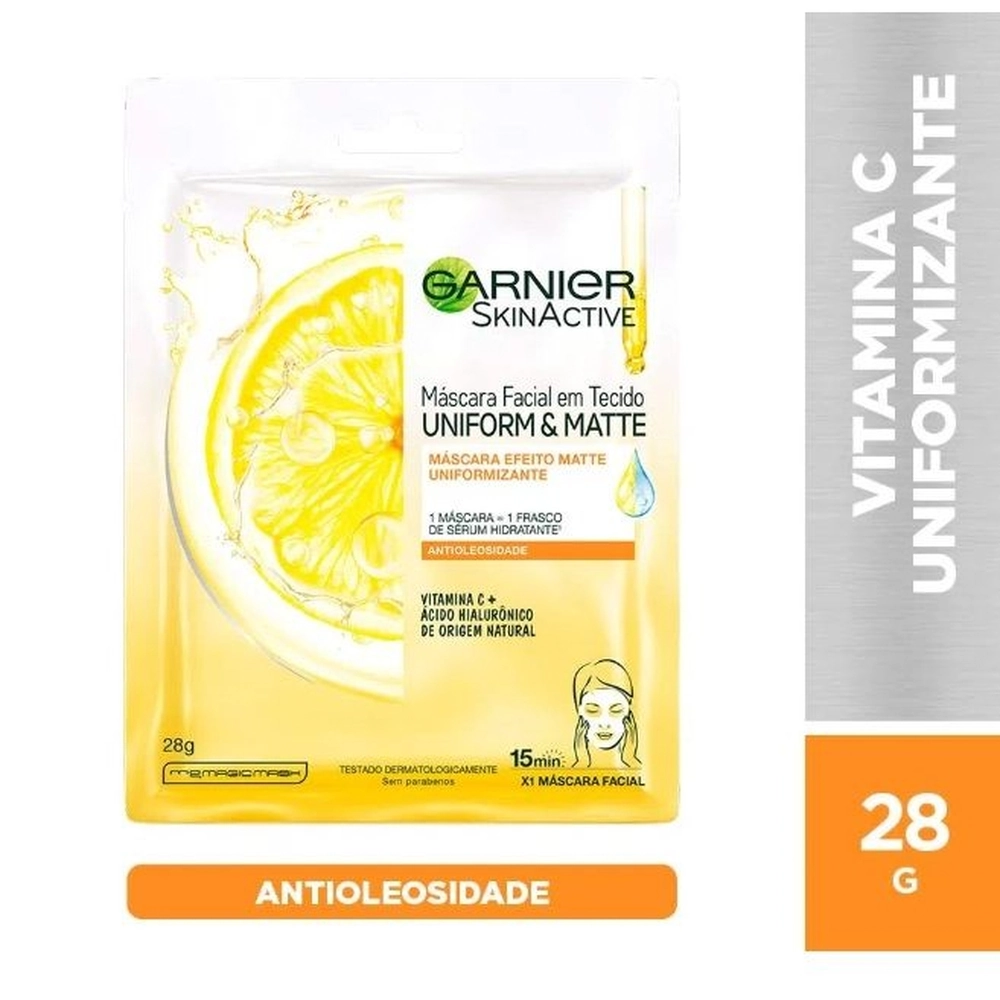 Máscara Facial Em Tecido Garnier Skinactive Uniform Matte Envelope 28g