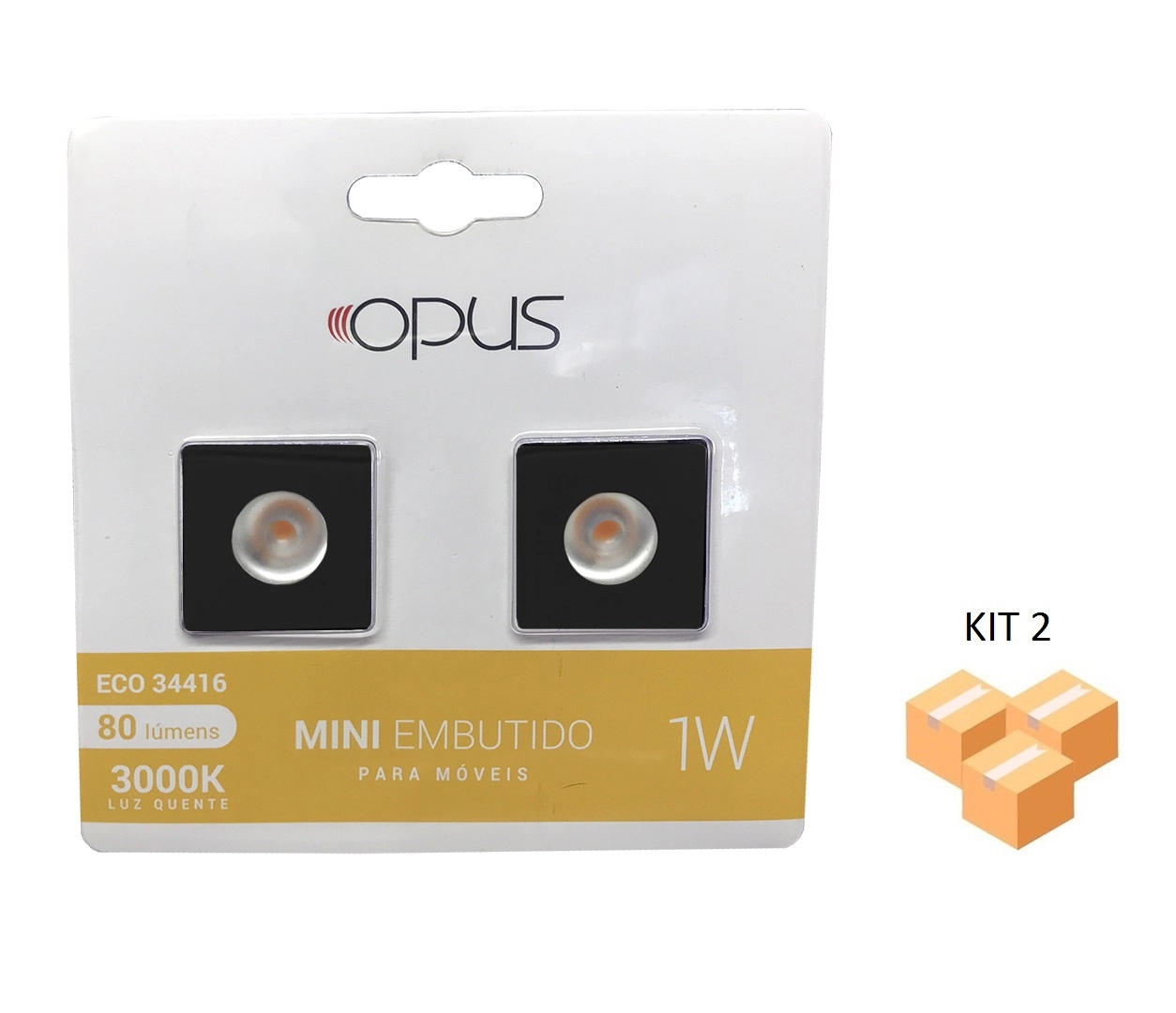 Kit 2 Mini Spots Para Moveis Quadrado Preto 1w 3000k Bivolt