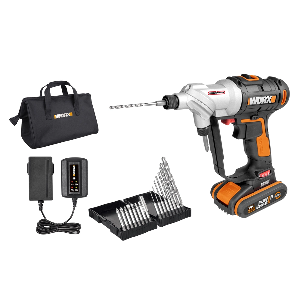 Furadeira e Parafusadeira Worx WX176 a Bateria 20V 1/4" com com Bolsa, Carregador, Bateria e Jogo com 16 Brocas