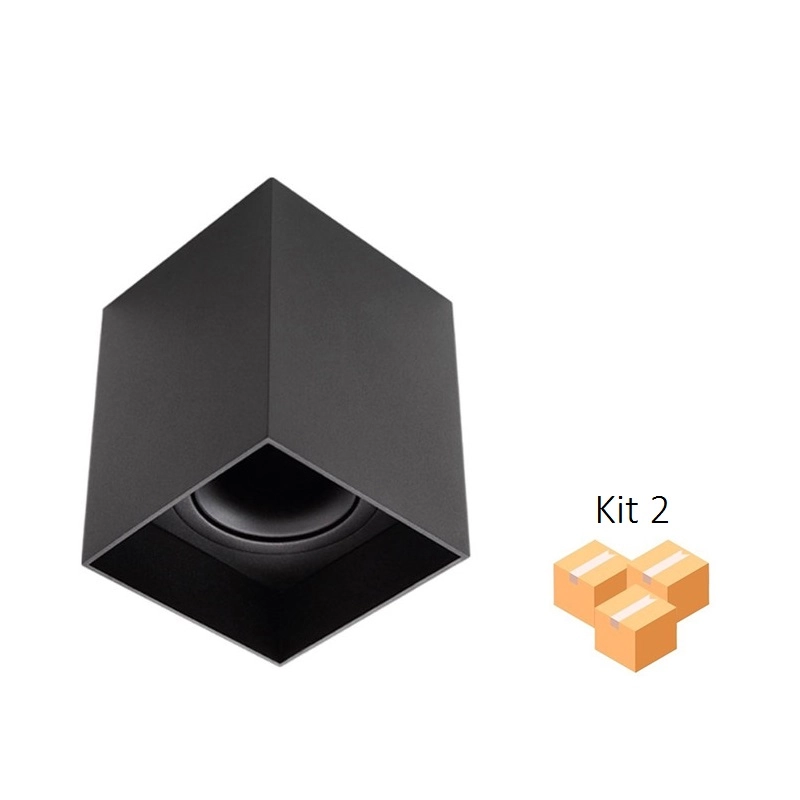 Kit 2 Spot Sobrepor Par20 E27 Preto Ip20