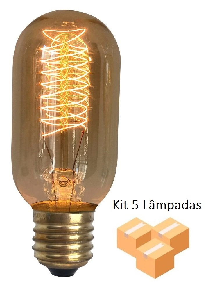 Kit 5 Lâmpadas Retro Decorativa Vintage Thomas Edison T45 220v
