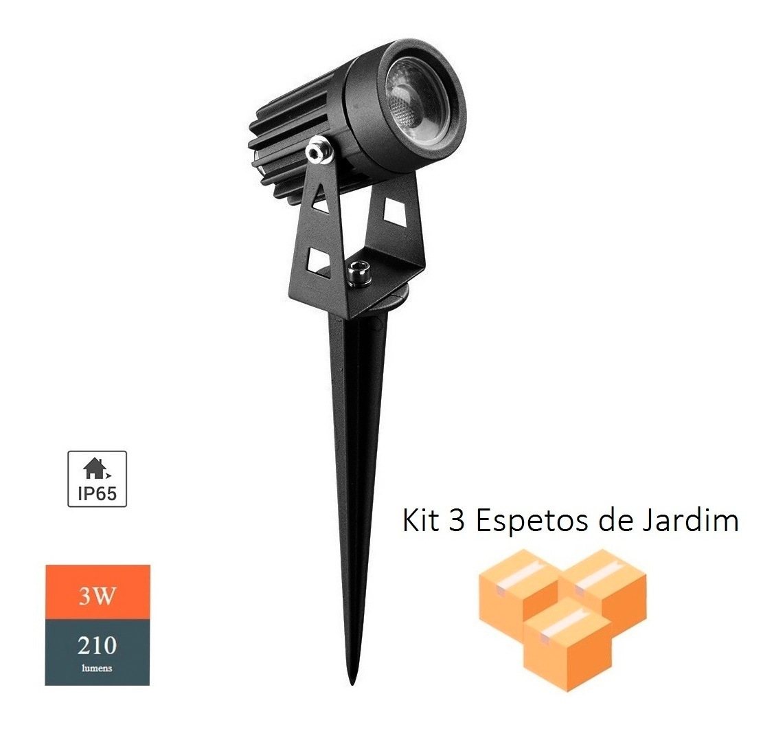 Kit 3 Espetos Led Para Jardim 3000k 3w Bivolt