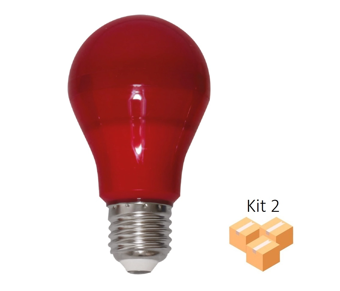 Kit 2 Lâmpadas Bulbo Led 6w A60 E27 Color Vermelho Bivolt