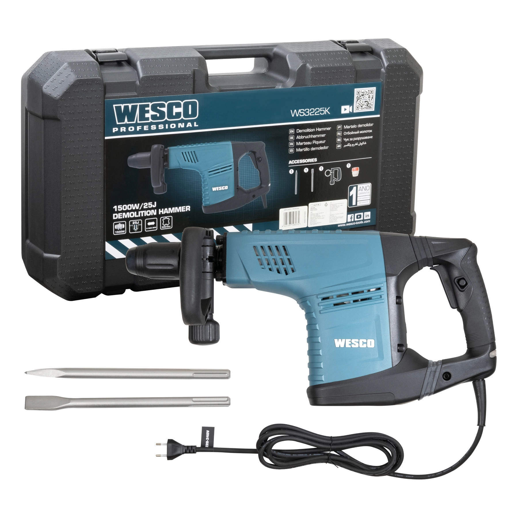 Martelo Demolidor Rompedor Wesco WS3225K SDS Max 1500W 25J 220V