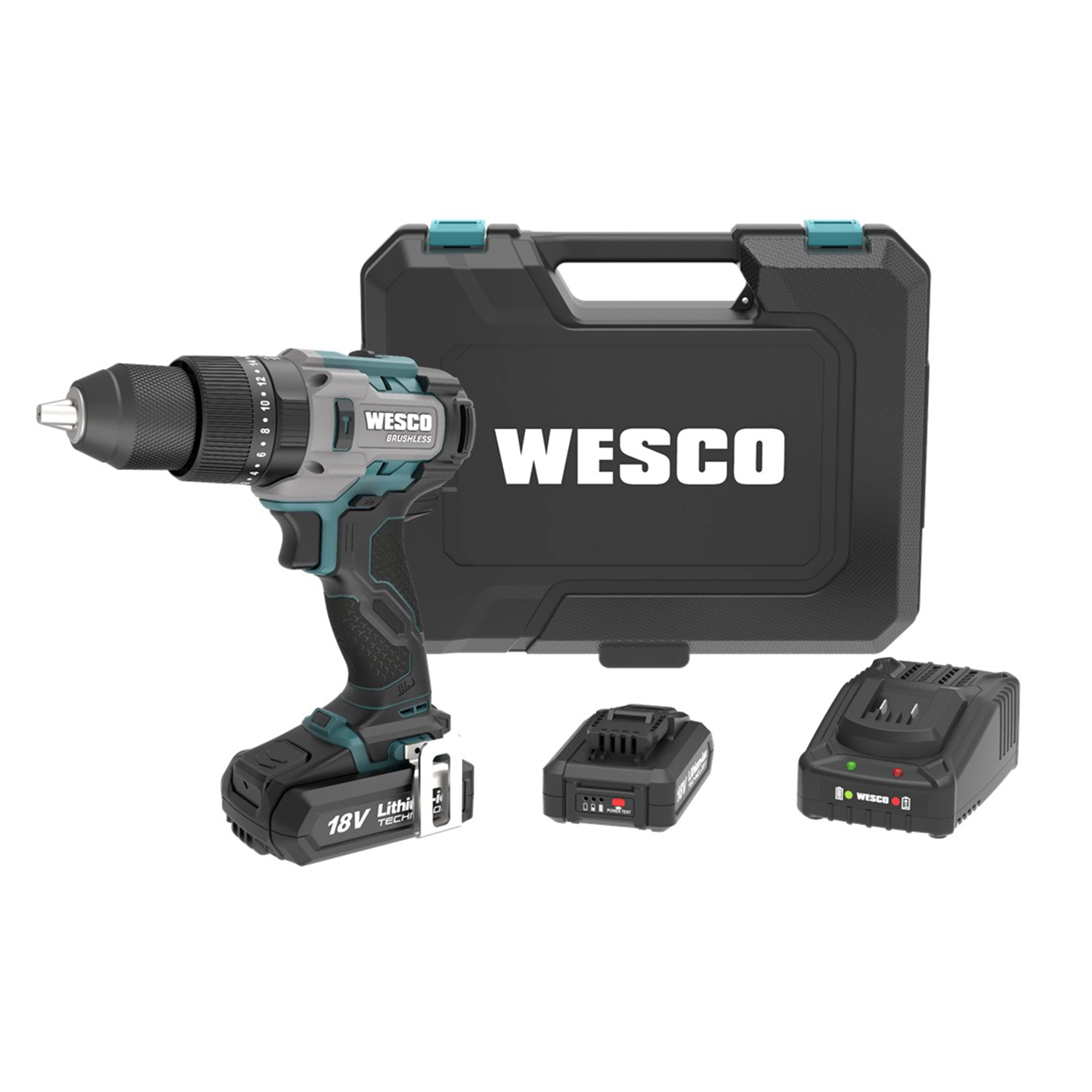 Furadeira de Impacto Wesco WS2319K2 a Bateria 18V 1/2" com 2 Baterias 2Ah, Carregador e Maleta