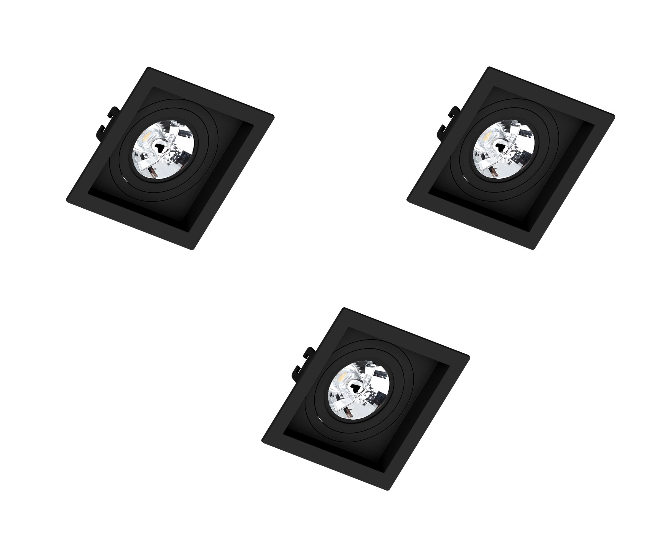 Kit 3 Spot Embutir Ar70 Quadrado Preto Face Plana - Saveenergy