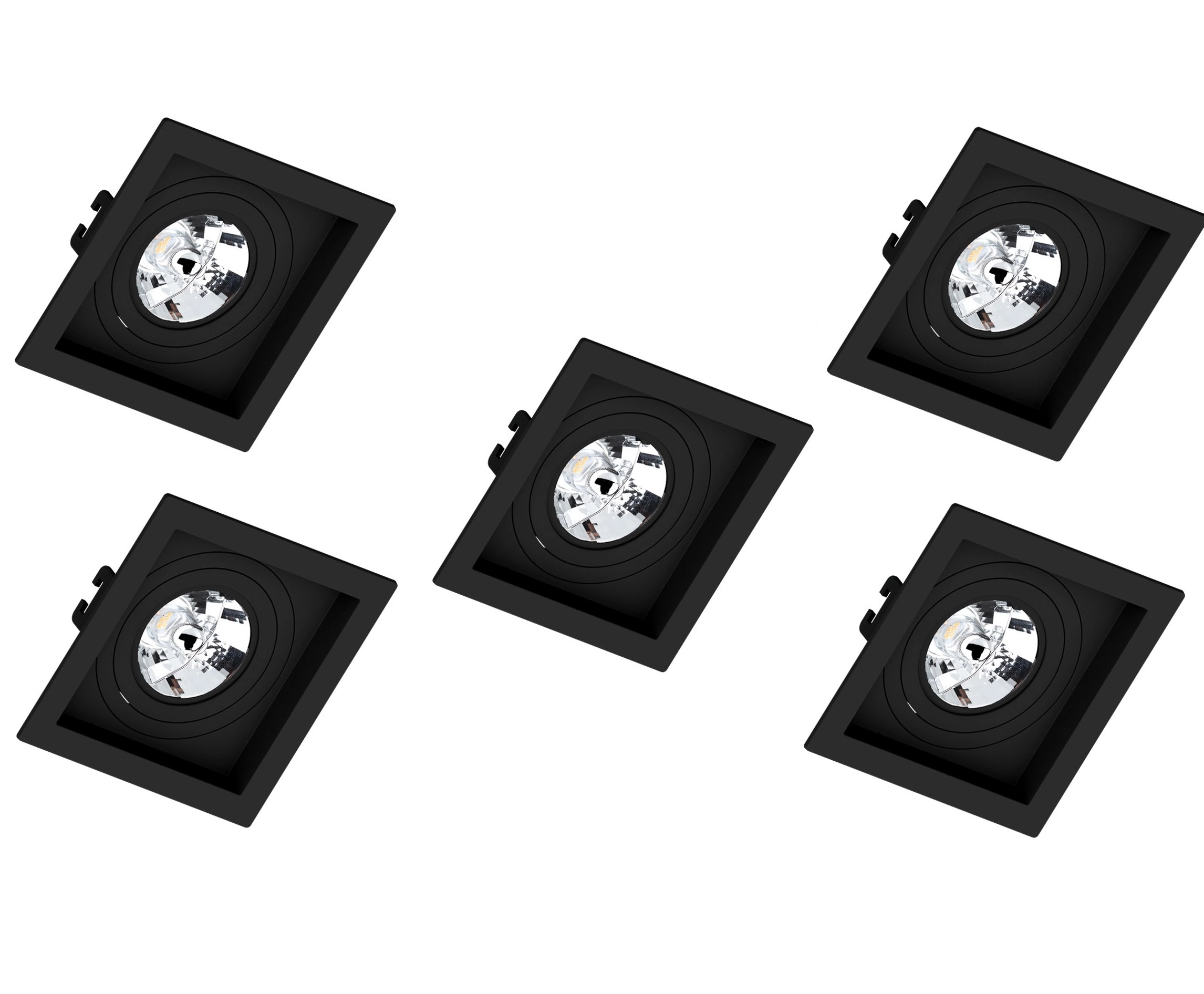 Kit 5 Spot Embutir Ar70 Quadrado Preto Face Plana - Saveenergy