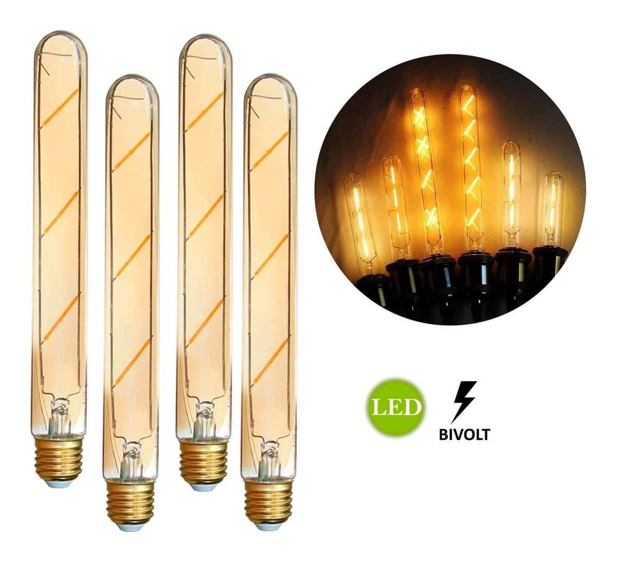 Kit 4 Lâmpadas Retrô Led T185 4w Bivolt