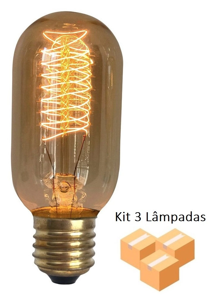 Kit 3 Lâmpadas Retro Decorativa Vintage Thomas Edison T45 127v