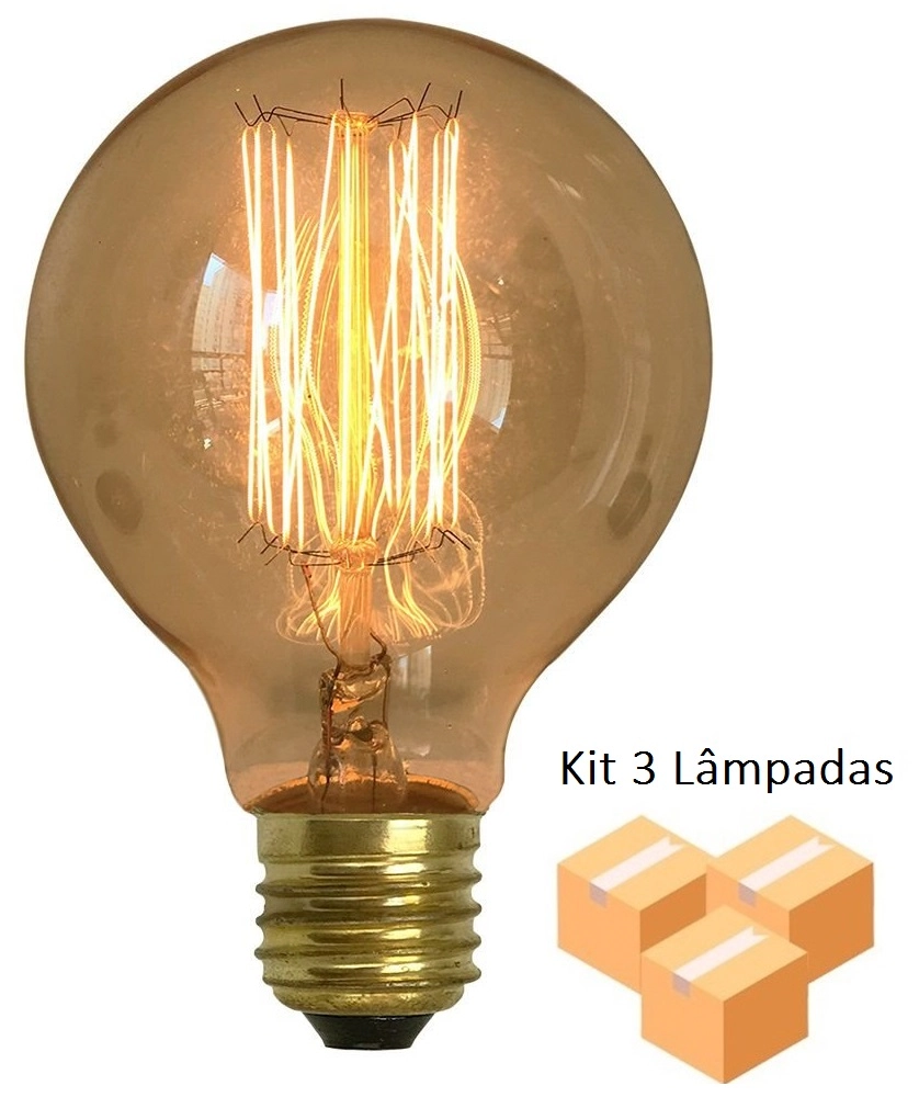 Kit 3 Lâmpadas Retrô Decorativa Vintage Thomas Edison G80 220v