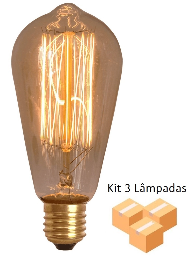 Kit 3 Lâmpadas Retrô Decorativa Vintage Thomas Edison St64 127v