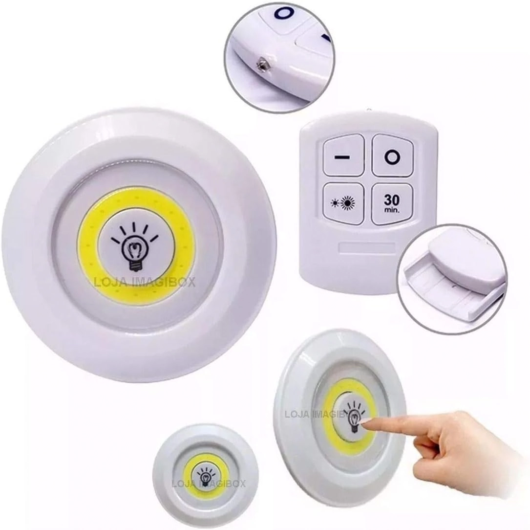 3 Luminárias Lâmpada Led Spot Sem Fio Portátil Controle Remoto