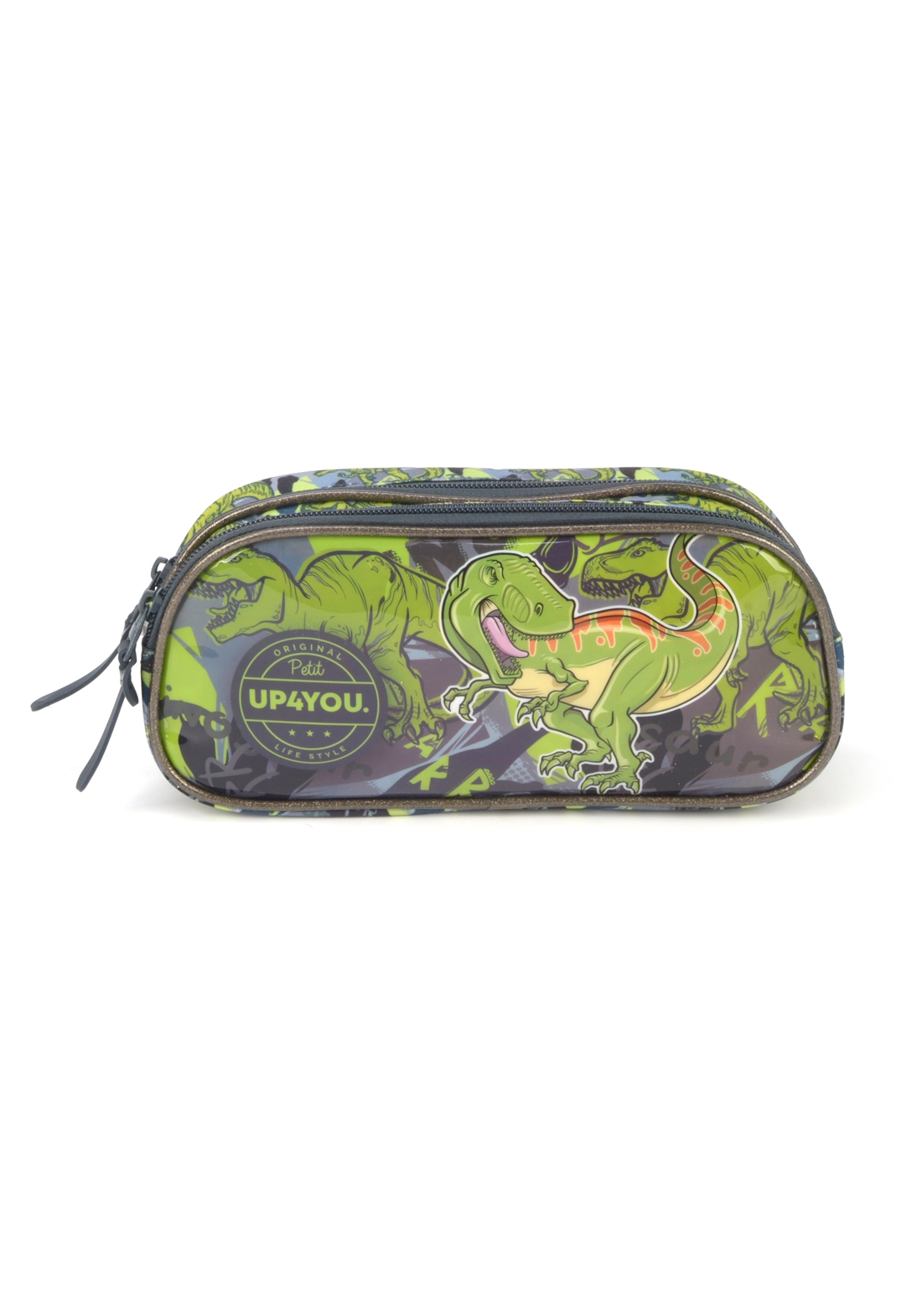 Estojo Inf Masc 02 Ziper Luxcel Up4you Dinossauro Verde
