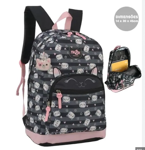 Mochila Gatinha Infantil Feminina Preto Lp0600un Maxlog
