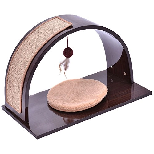 Tangkula Brown Pet Climber Cat Dog Puppy Home Furniture Play Toy Mat Pad Wood W/ Cushion