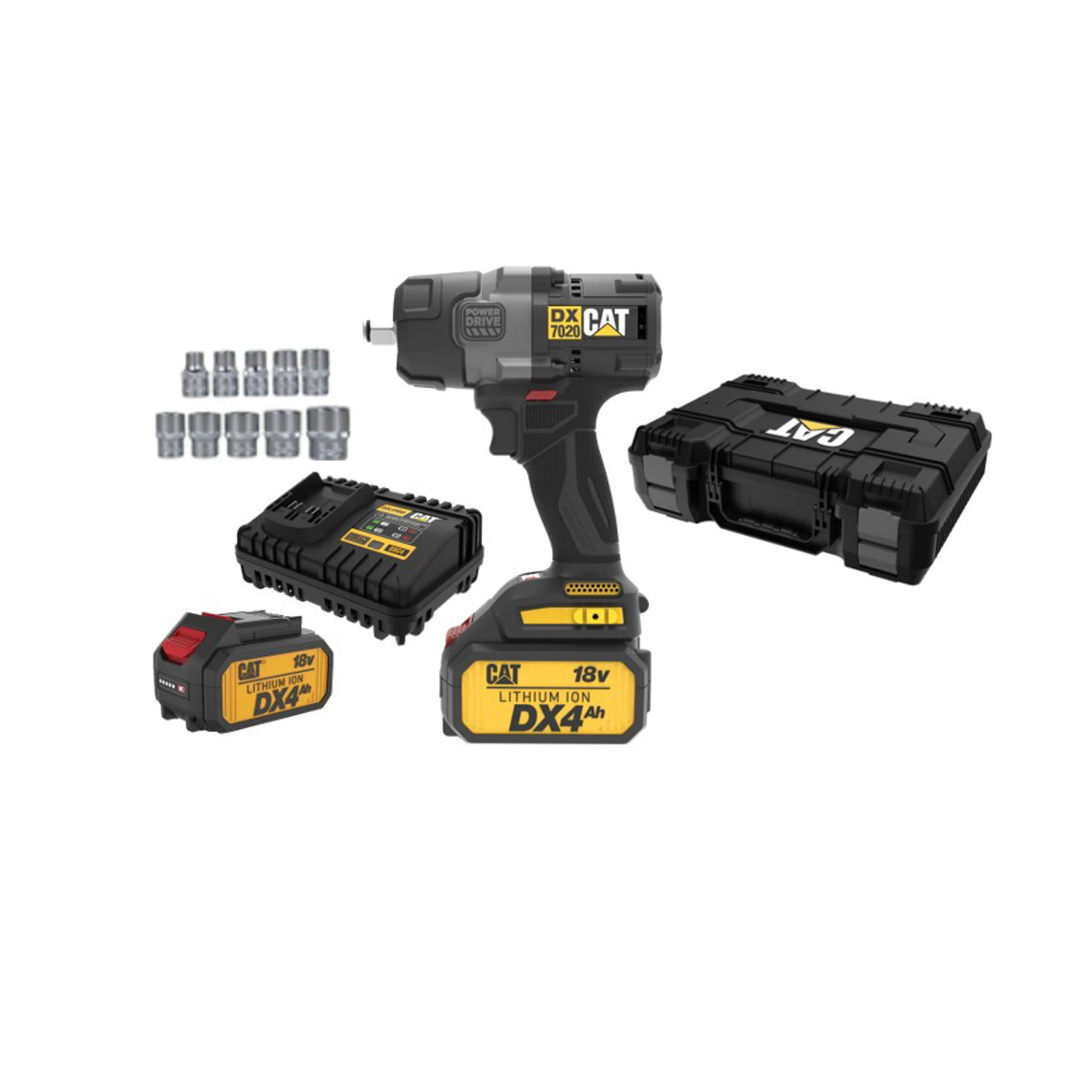 Chave de impacto Caterpillar DX7020.1 a Bateria 18V  1/4" com Carregador, Acessórios e 2 Baterias