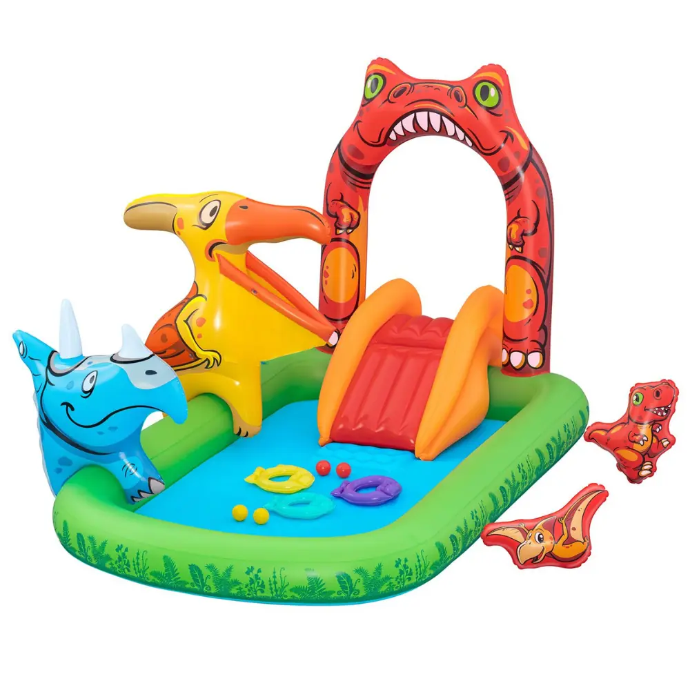 Piscina Inflável Infantil Playground Dinossauro 190 Litros Bestway Com Escorregador Jogos E Acessorios