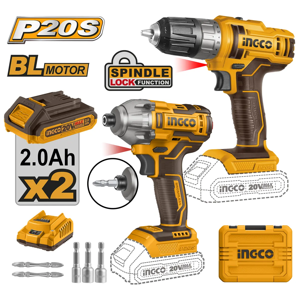 Kit Furadeira 3/8 E Parafusadeira 1/4 Brushless 20v + Maleta