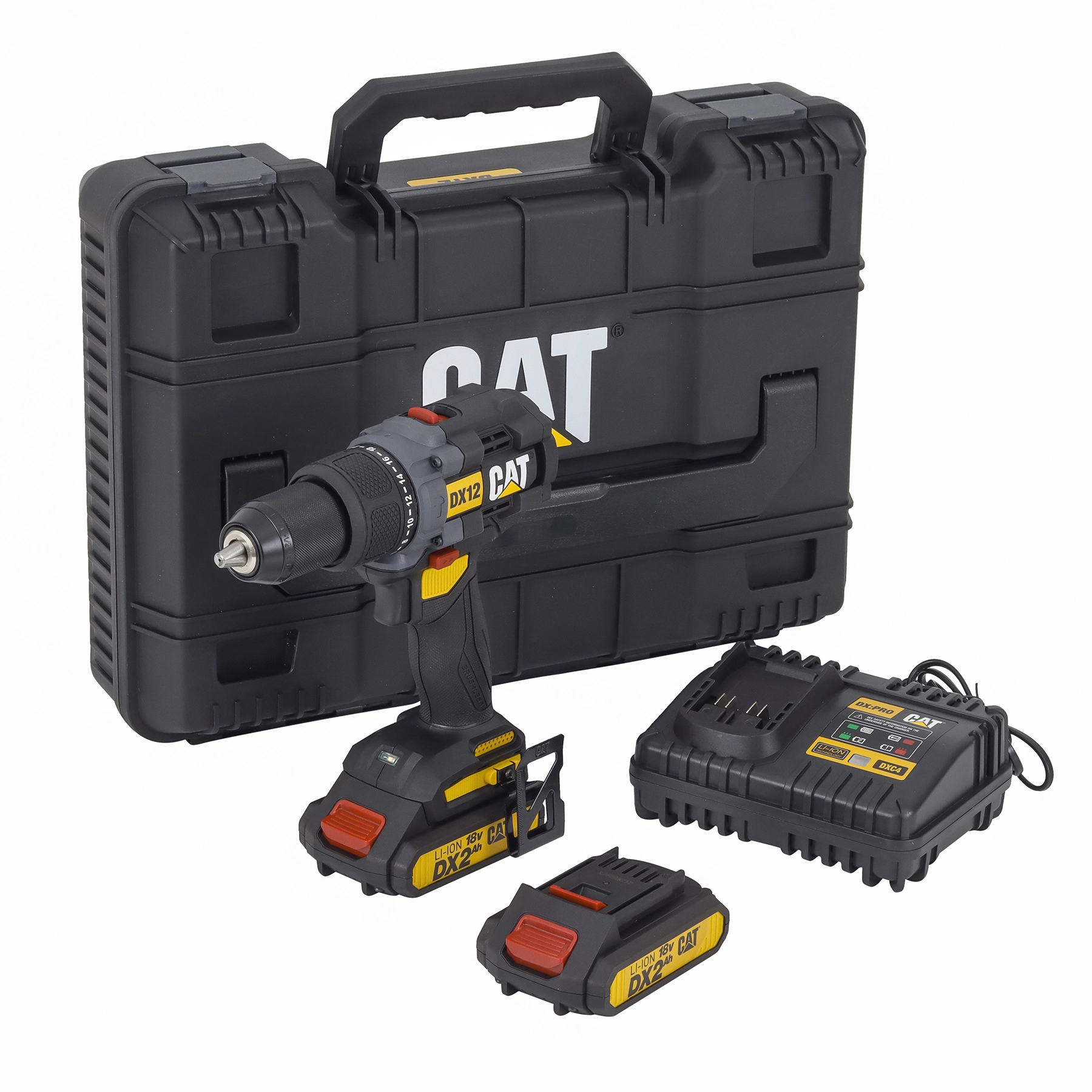 Furadeira de Impacto Caterpillar DX12 a Bateria 18V 3/8" com Maleta, Carregador, 2 Baterias e Clip de Cinto