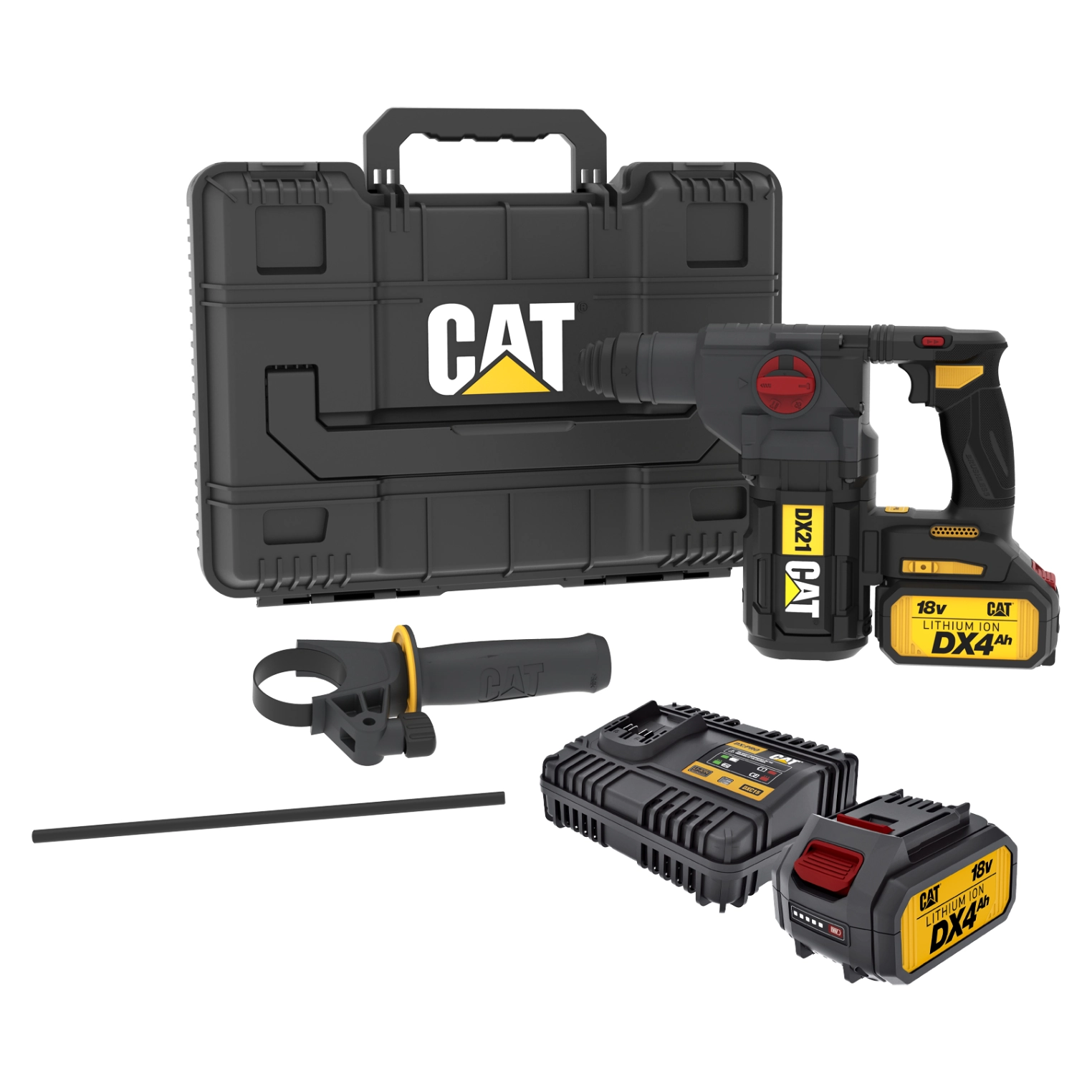 Martelete Perfurador Rompedor Caterpillar Brushless com Maleta com 2 Baterias e 1 Carregador SDS Plus 2,2J DX21