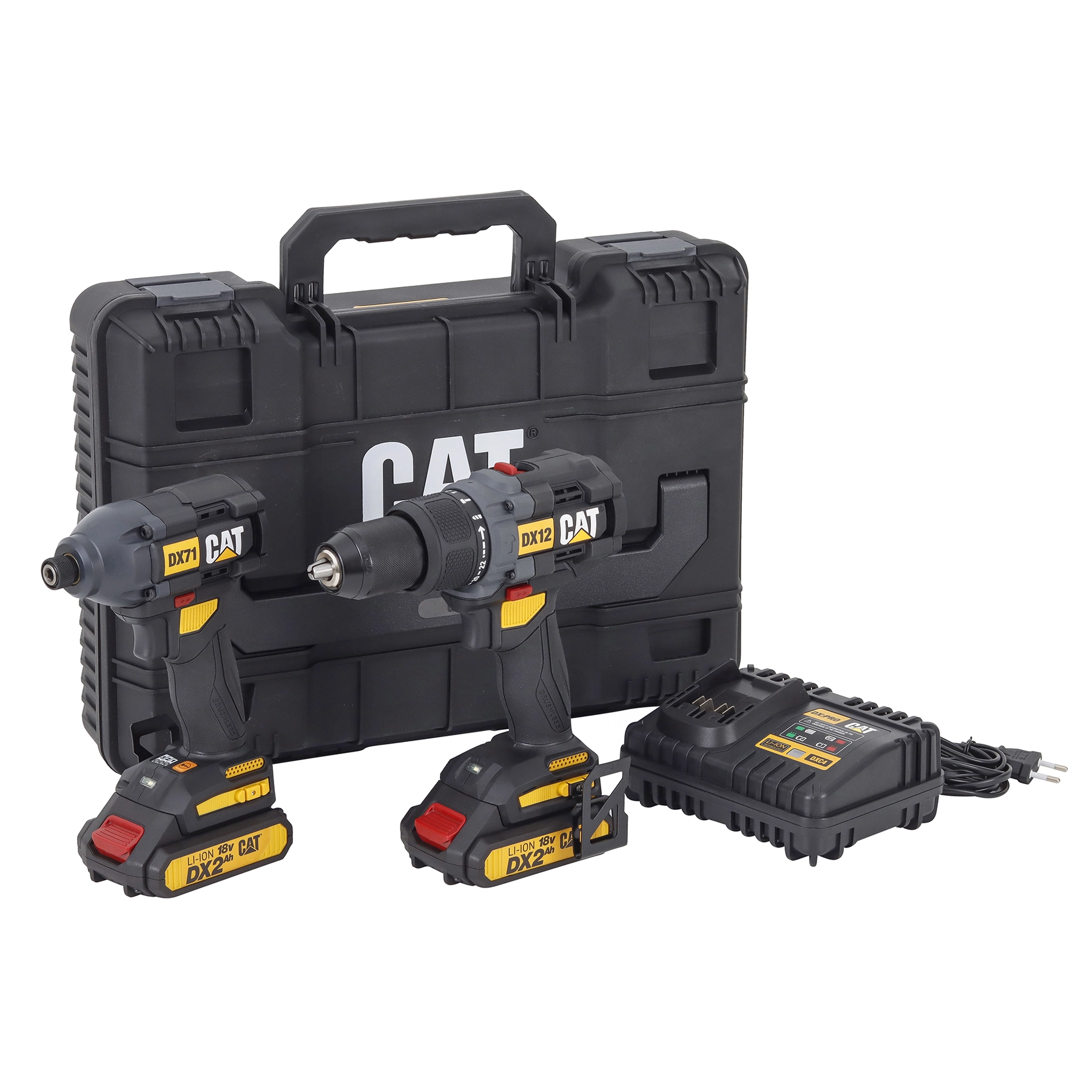 Kit Furadeira e Chave de Impacto Caterpillar DX12K a Bateria 18V Brushless 1/2" com Maleta, 2 Baterias e Carregador