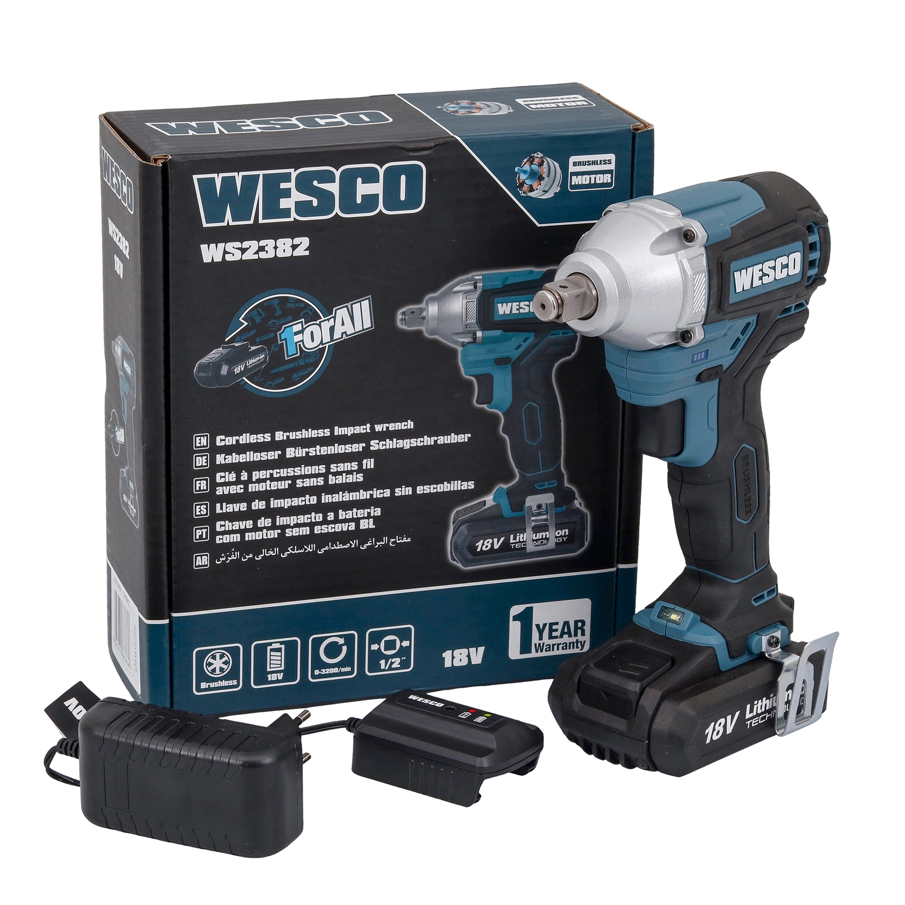 Chave de Impacto Wesco Brushless a Bateria 18V 1/2" WS2382