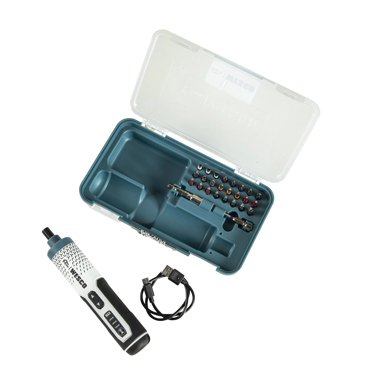 Parafusadeira Wesco WS2001 a Bateria 3,6V 1/4" com Maleta, Carregador e 24 Acessórios