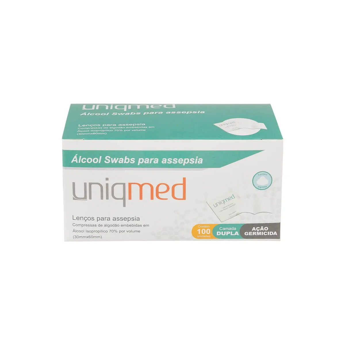 Álcool Swabs para Assepsia - Caixa 100un - UniqMed
