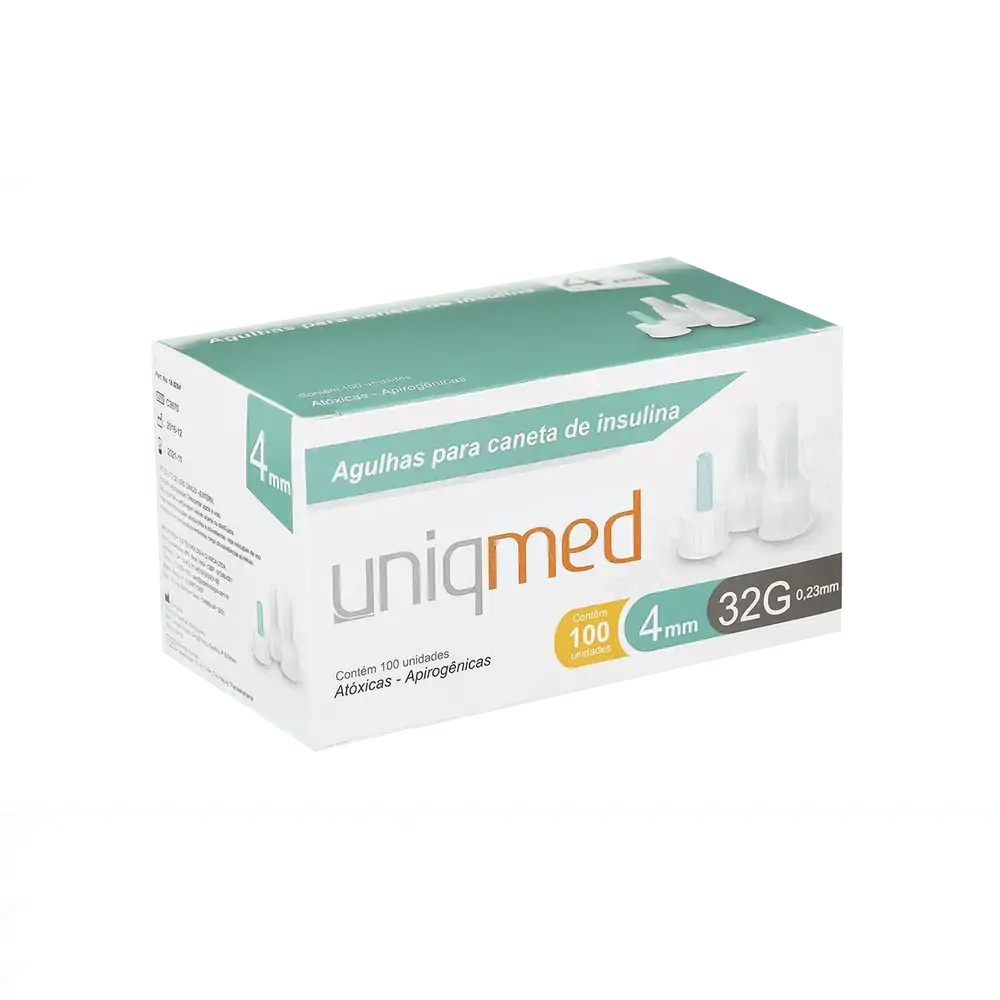 Agulhas para Caneta de Insulina 4mm 32G - Cx 100un - UniqMed