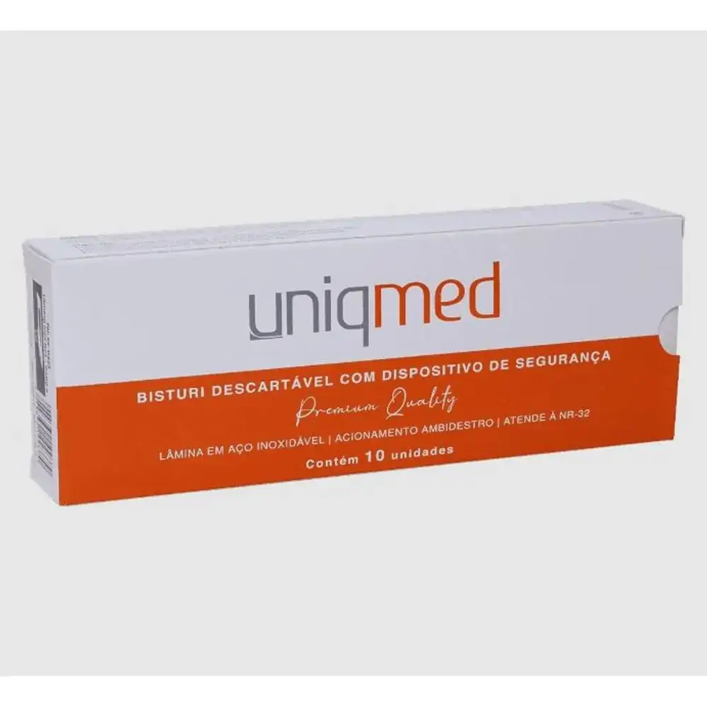 Bisturi Descartável com Dispositivo de Segurança cx 10 unid. - UNIQMED Numero 23 - cabo 4