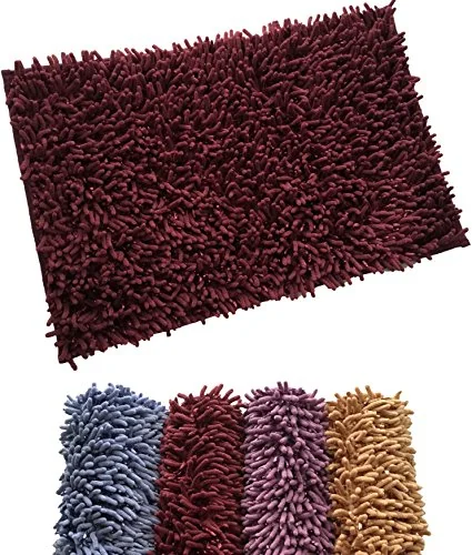 Microfiber Shaggy Chenille Anti Slip Room Mat Carpet Living Room Bath Mat Shower Mat Burgundy By Fi