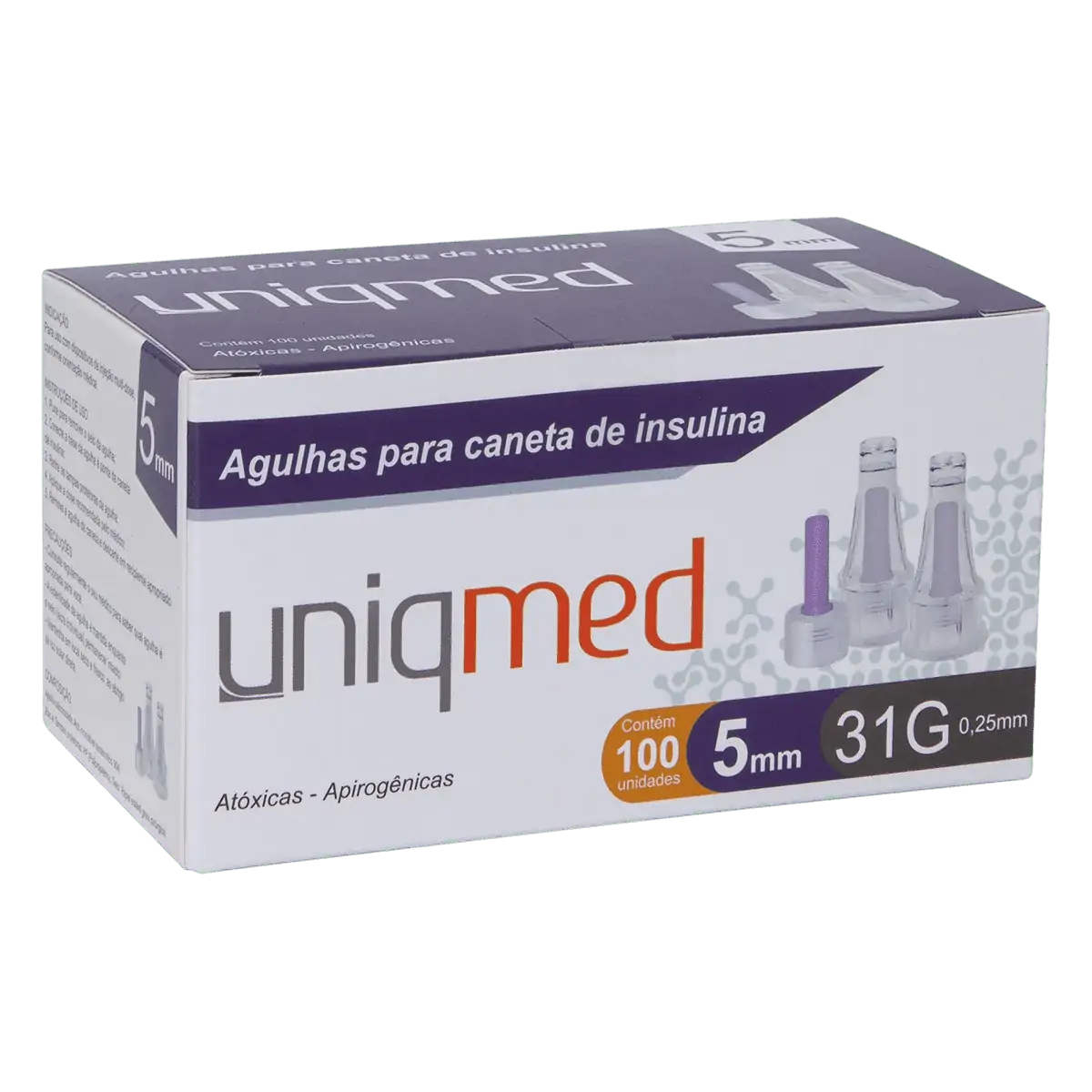 Agulhas para Caneta de Insulina 5mm 31G - Cx 100un - UniqMed