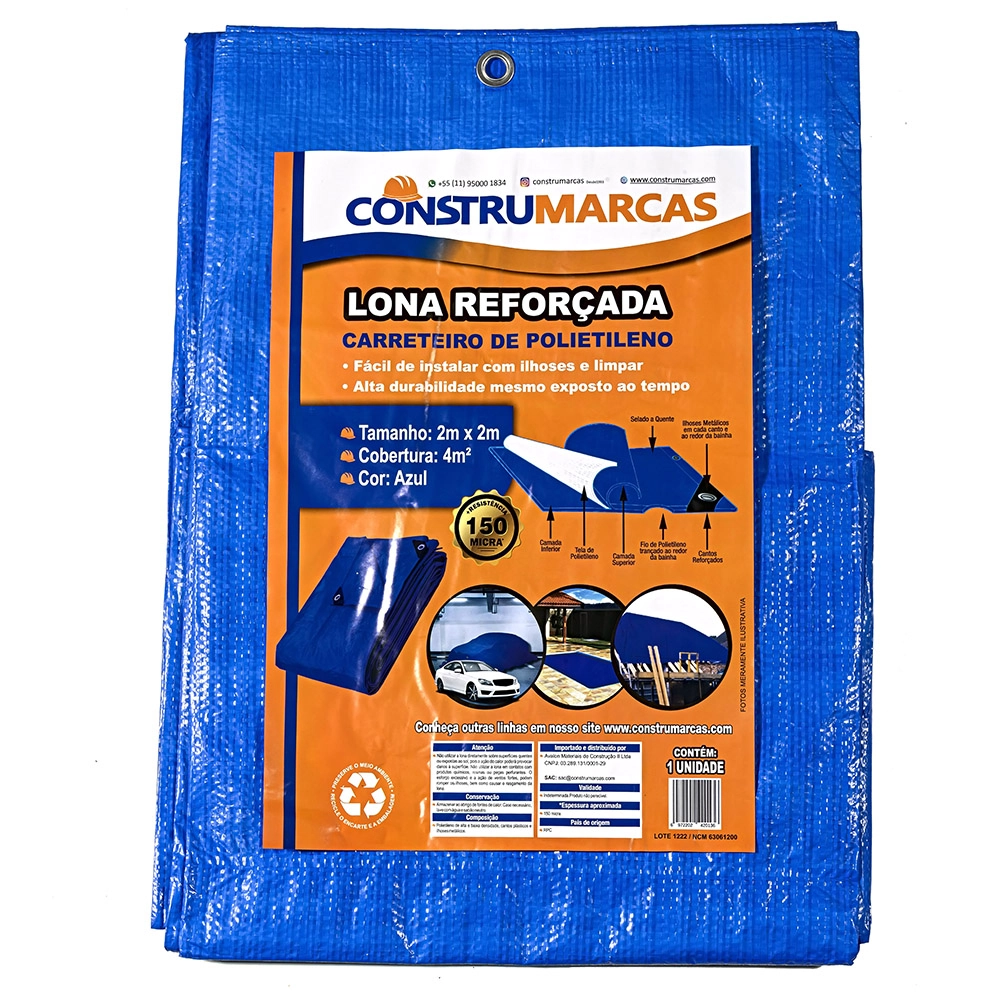 Lona Carreteiro Azul 150 Micra 2x2m - Construmarcas